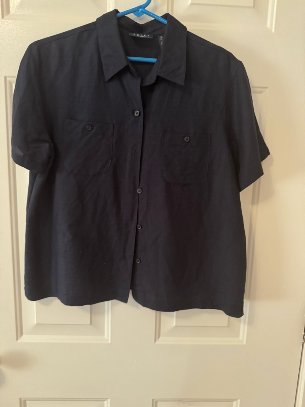 Relaxed Navy Short-Sleeve Button-Down Shirt — Women